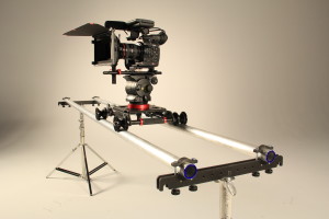 Camera slider with C300 in studio video production.